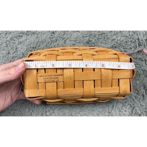 Longaberger 1996 Small Oval cracker Basket Leather Handle Floral Liner - Picture 5 of 6